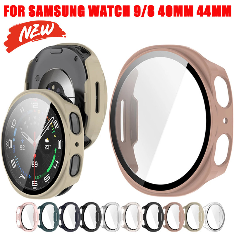 SAMSUNG เคส + ฟิล์ม สําหรับ ซัมซุง กาแลคซี ดู 9/8 40 มม. 44 มม. ฟิล์มกระจกนิรภัยฝาครอบนาฬิกาแบบเต็มหน้าจอเปลือกตกแต่ง