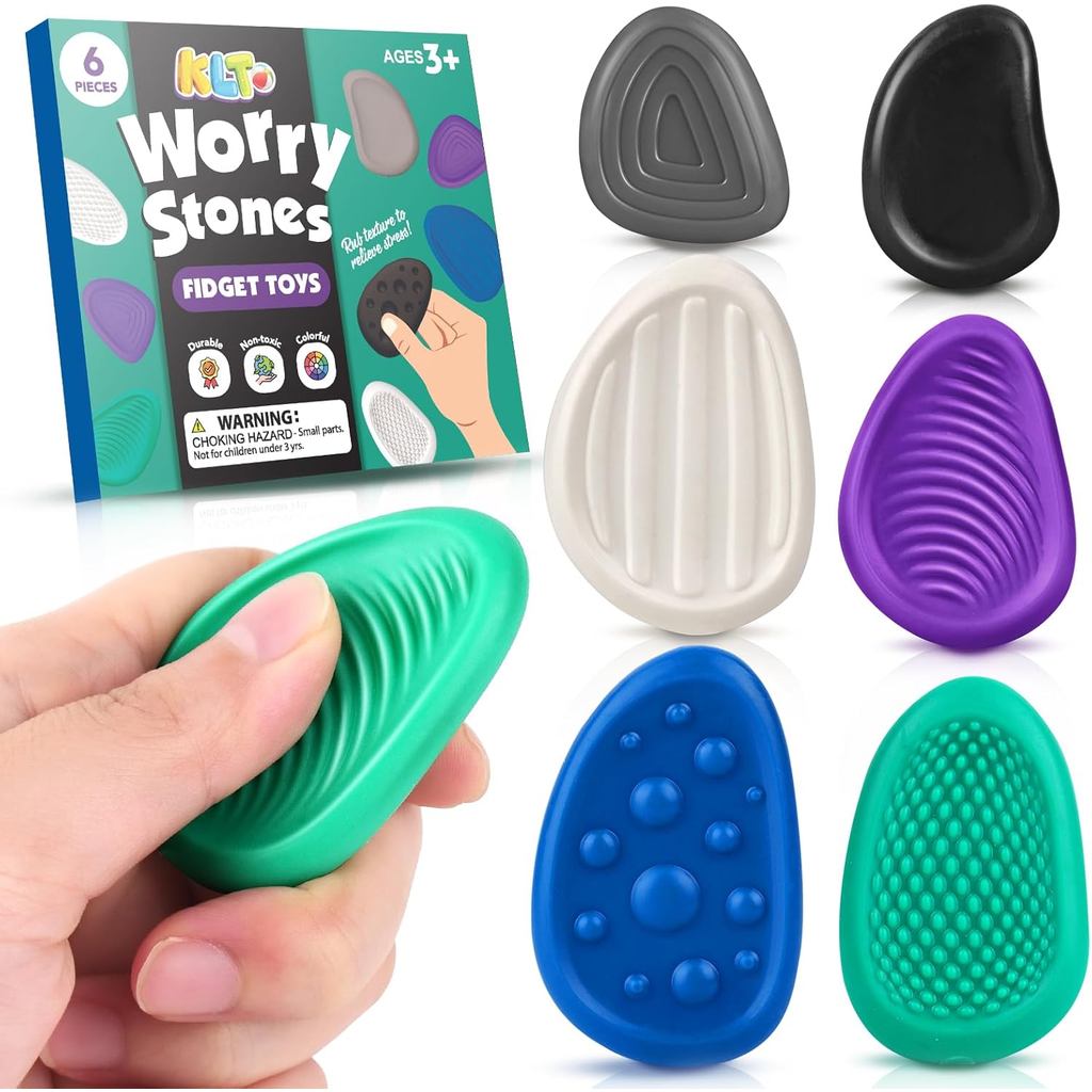 Fidget Toys s Sensory Stone: 6 Pack Textured Worry Stone for Auti Kids Calming Down - Fidget Stress 