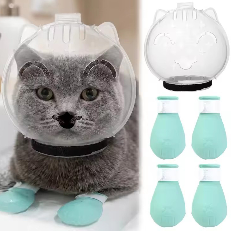 1/2pcs Breathable Cat Anti-Bite Head Hood - ชุดฝาครอบ Anti-Scratch Paws - พลาสติกลูกแมวกรูมมิ่งหมวกกันน็อค - อาบน้ําเล็บป้องกันการซัพพลาย