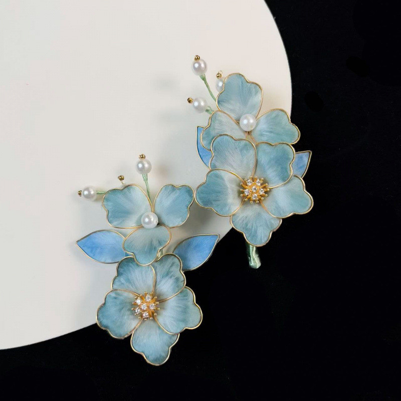 Handmade Velvet Azure Matte Flower ใหม่จีนสีแปลกต่ําอารมณ์ระดับไฮเอนด์ 2026 กิ๊บติดผม #G7. 27ข #