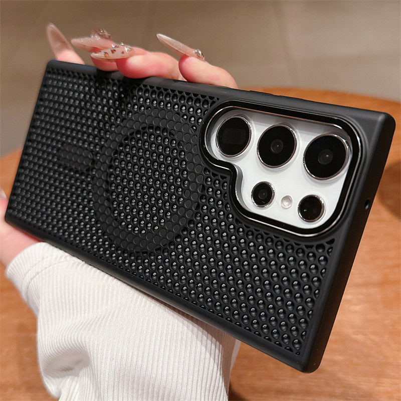 Hollow ตาข่ายกระจายความร้อน Cooling เคสแม่เหล็กสําหรับ Samsung Galaxy A57 A37 A27 A56 A55 A35 S26 Ultra S25 Ultra เลนส์โลหะกรอบชาร์จไร้สาย Hard ฝาหลัง