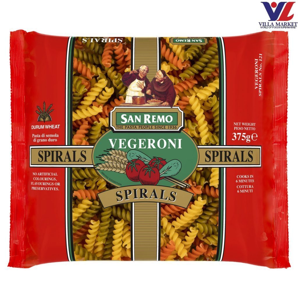 [สินค้าส่งด่วน] [3220] ซาน เรโม พาสต้าเกลียวผสมผัก 375g San Remo Vegeroni Shapes Spirals