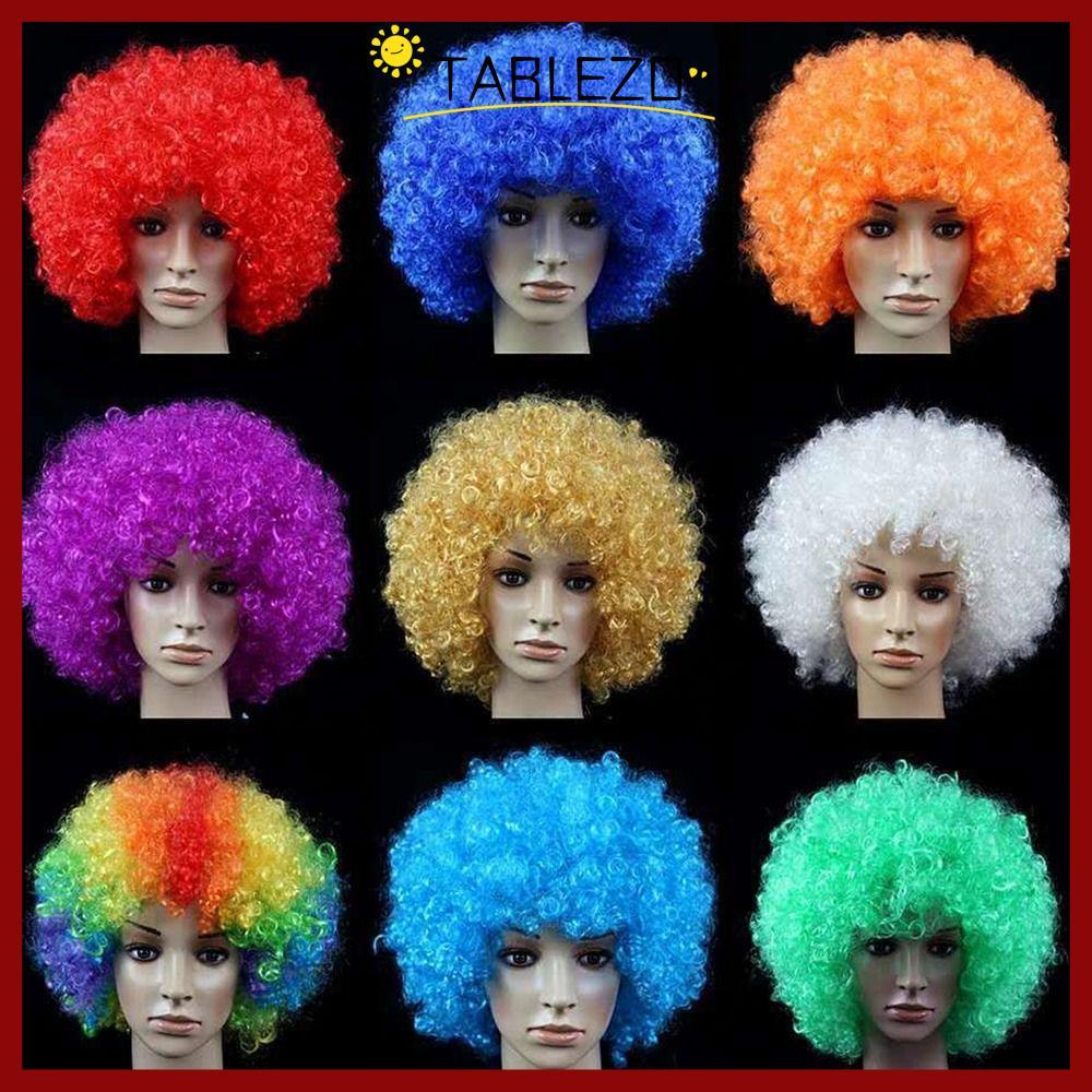 จัดส่งจากประเทศไทยTABLEZO สีดํา Afro วิกผมหยิกฮาโลวีนหลากหลายสี Clown คอสเพลย์ Props แฟนฟุตบอลเด็ก/ผู้ใหญ่ Dressing