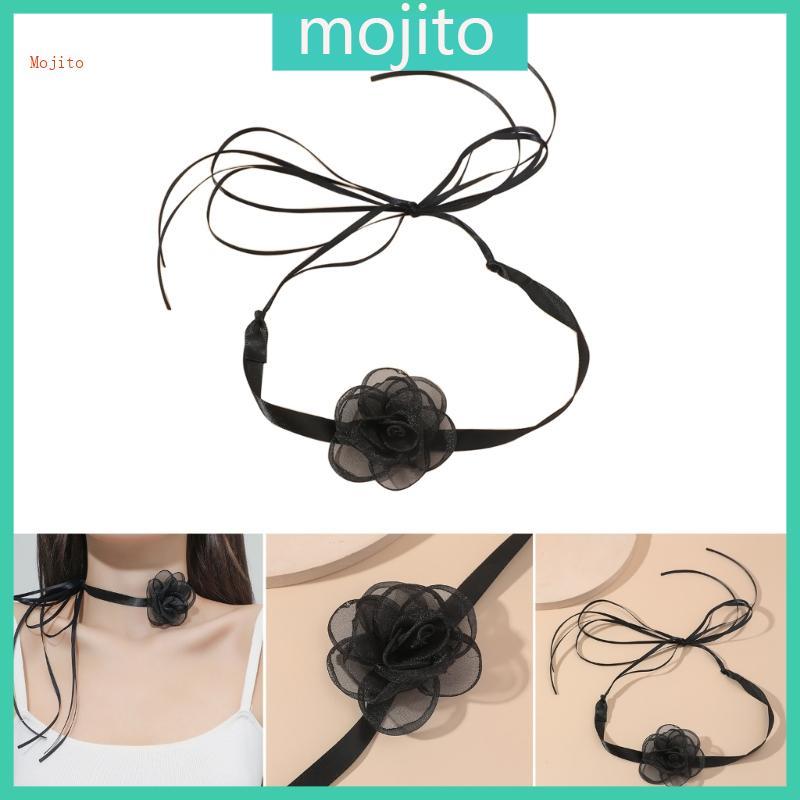 Mojito Elegant Camellia Bowknot Choker สร้อยคอสายคล้องคอดอกไม้สร้อยคอเครื่องประดับ