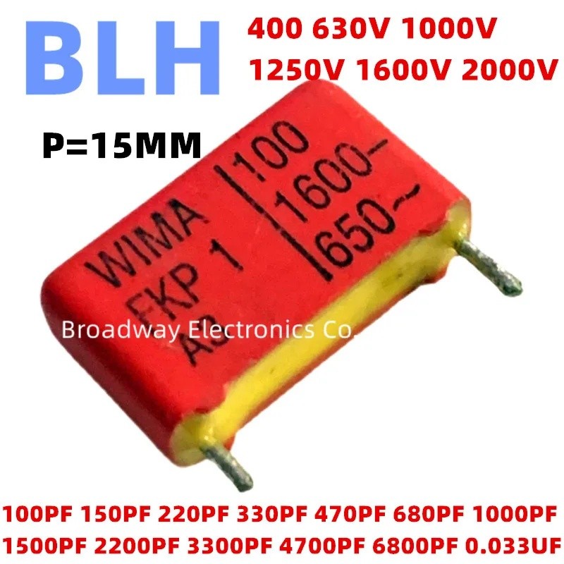 2PCS WIMA สีแดง FKP1 15 มม.ตัวเก็บประจุฟิล์ม Hi-Fi Audio P15 400V 630V 1000V 1250V 1600V 2000V 1000P
