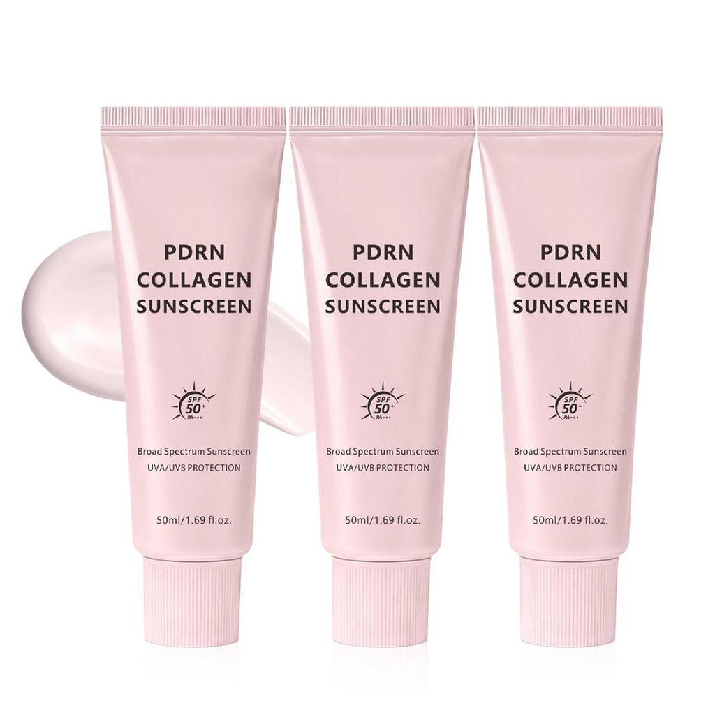 PDRN Collagen Sunscreen for Face & Body SPF 50, ครีมกันแดดคอลลาเจนสีชมพู, ป้องกัน UVA/UVB, Broad Spe