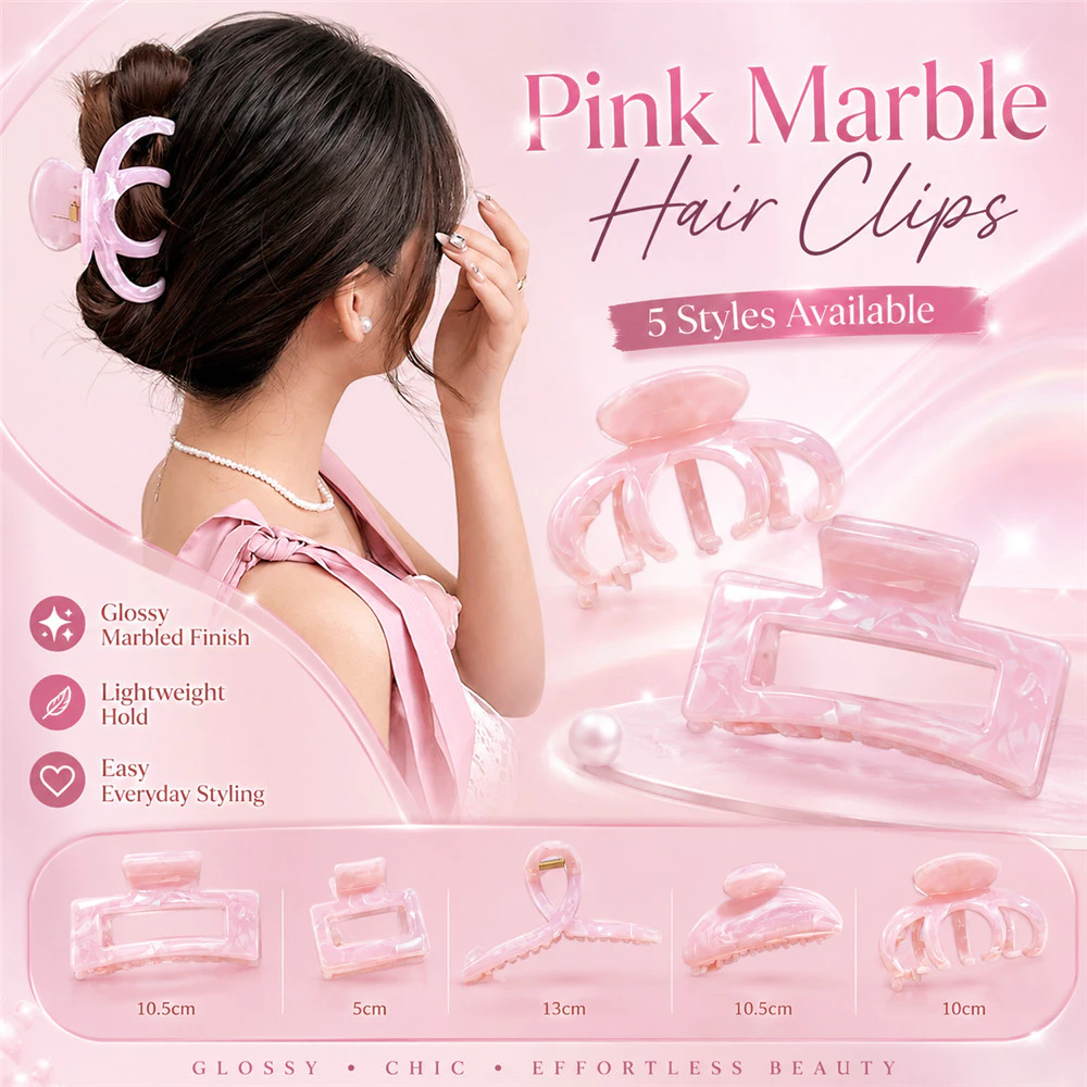 ลายกิ๊บสีชมพู Grabber Cross Square Hair Claw คลิปฉลามด้านหลังศีรษะ