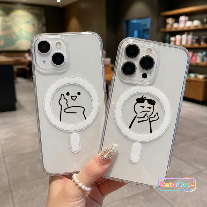 เคสไอโฟน ลายเส้นกวนๆ เคสใส แม่เหล็ก กันกระแทก iPhone 12 13 14 15 16 17 13Pro 14Pro 15Pro 16Pro Max Plus