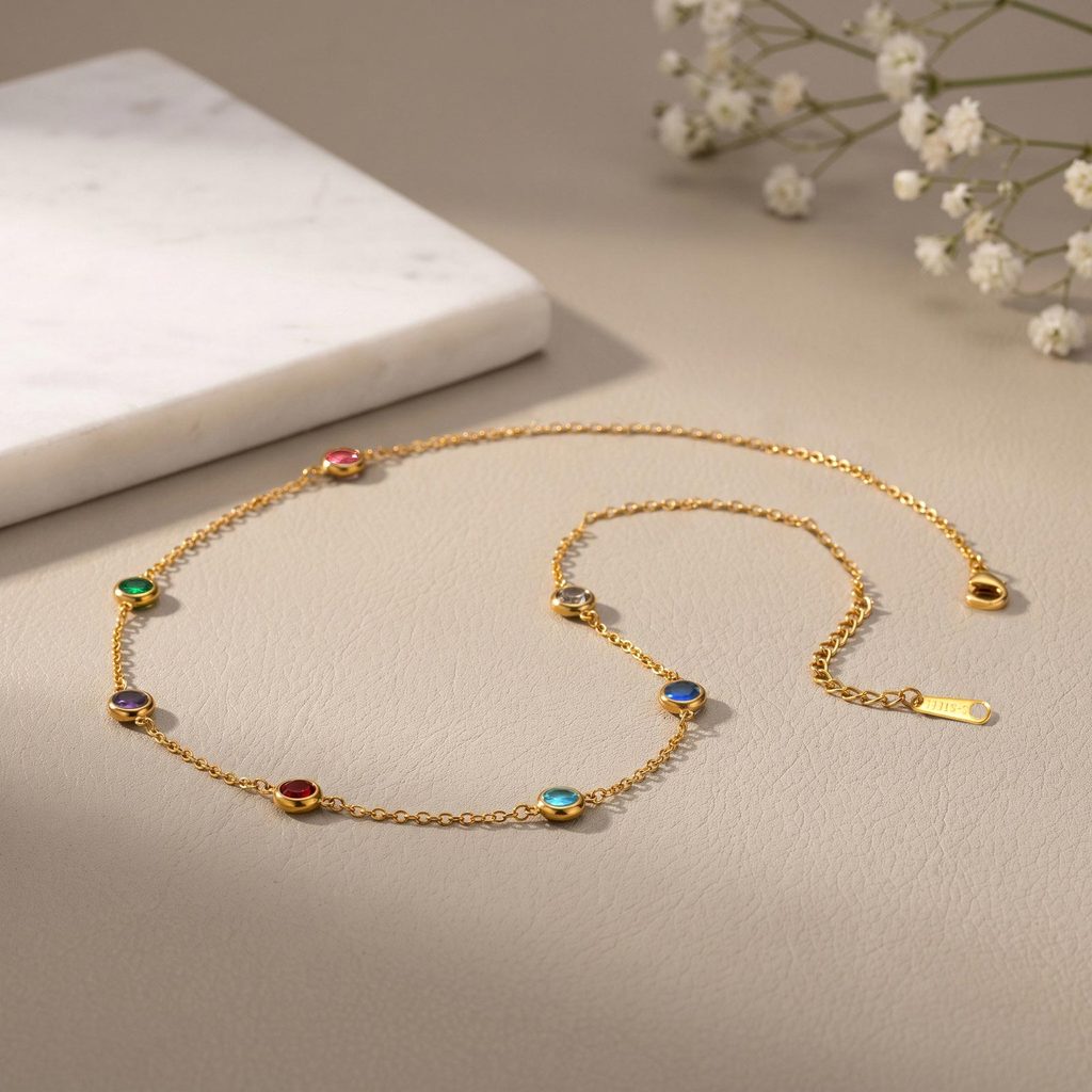 Vnox طقم قلادة وسوار وحلق بالزركون الملوّن مطلي ذهب 18K — صورة 8