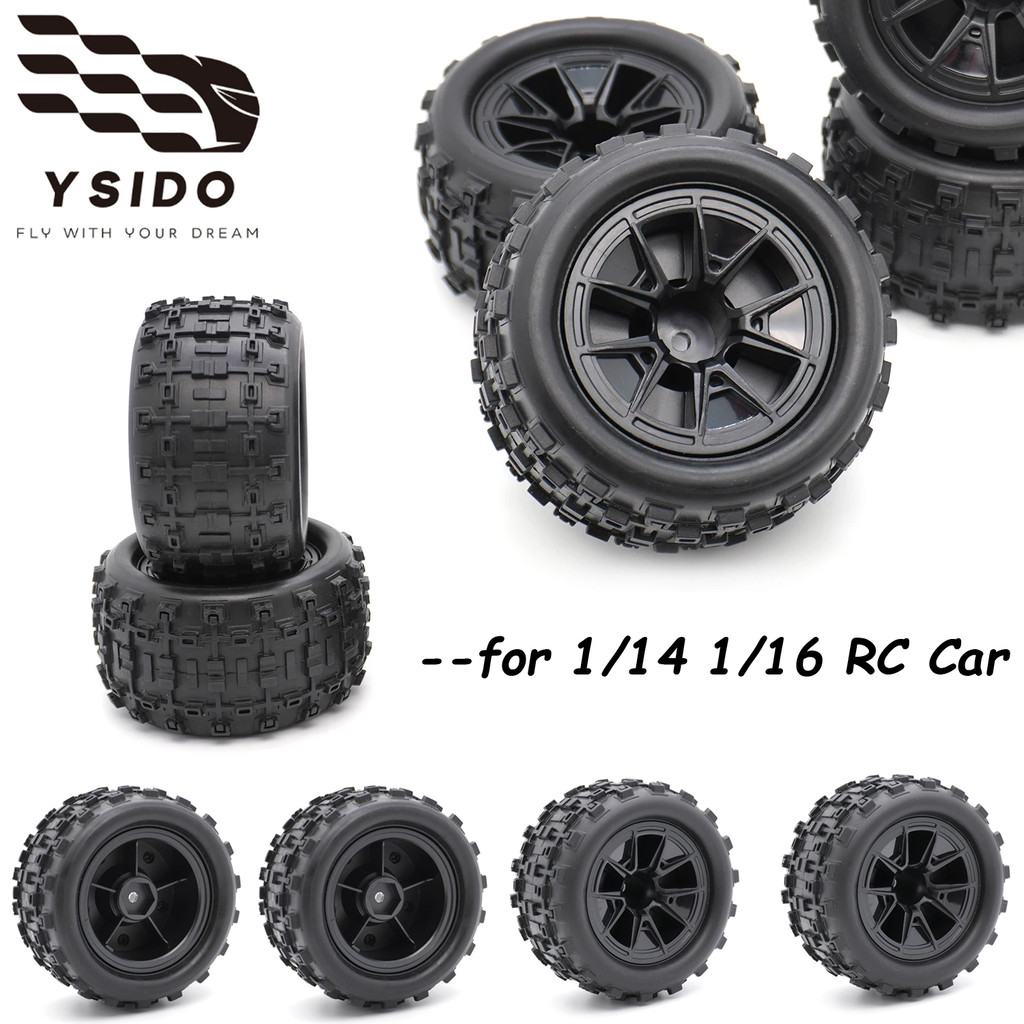 4 ชิ้นยางยางล้อยาง Tyre สําหรับ SCY 16102 16101 16103 Wltoys 144001 144010 SG116 MJX Hyper Go 1/14 1