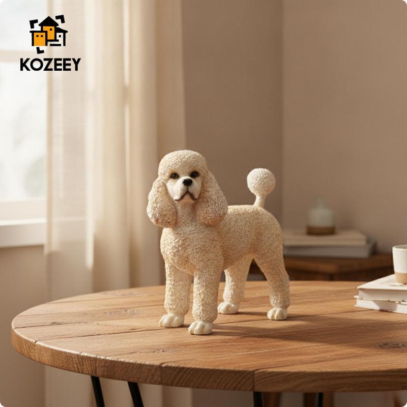 KOZEEY Poodle Figurine Textured Poodle รูปปั้นโต๊ะเรซิ่นสุนัขสําหรับพิธีขึ้นบ้านใหม่