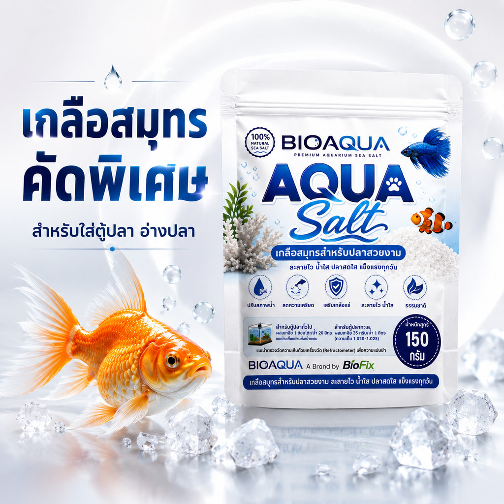 BioAqua Sea Salt 150 ก. เกลือสมุทร เกลือใส่ตู้ปลา เกลือเกล็ด เกลือบ่อปลา เกลือธรรมชาติ เกลือรักษาปลา เกลือฆ่าเชื้อโรค