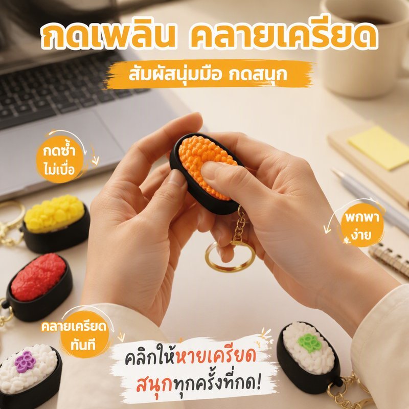 Sushi Clicker พวงกุญแจคลิกเกอร์ พิมพ์สามมิติ ของเล่นกดคลายเครียด