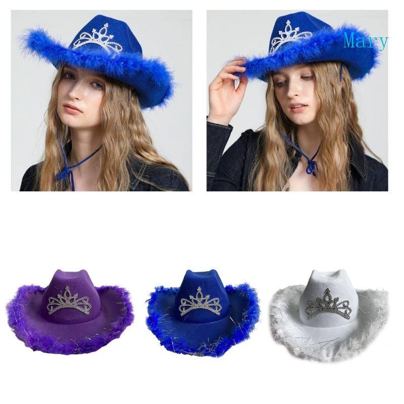 Mary ตลกหมวก Cowgirls หมวก Furry Trims สุภาพสตรี Western หมวกสําหรับผู้หญิง Fedoras Western Cowgirls