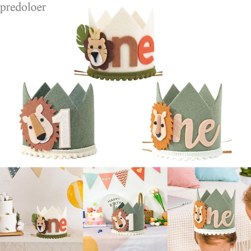 [predoloer] Lion First Birthday Crown Cloth Jungle Party Hat Baby Boy Animal Theme King Crown for Bi