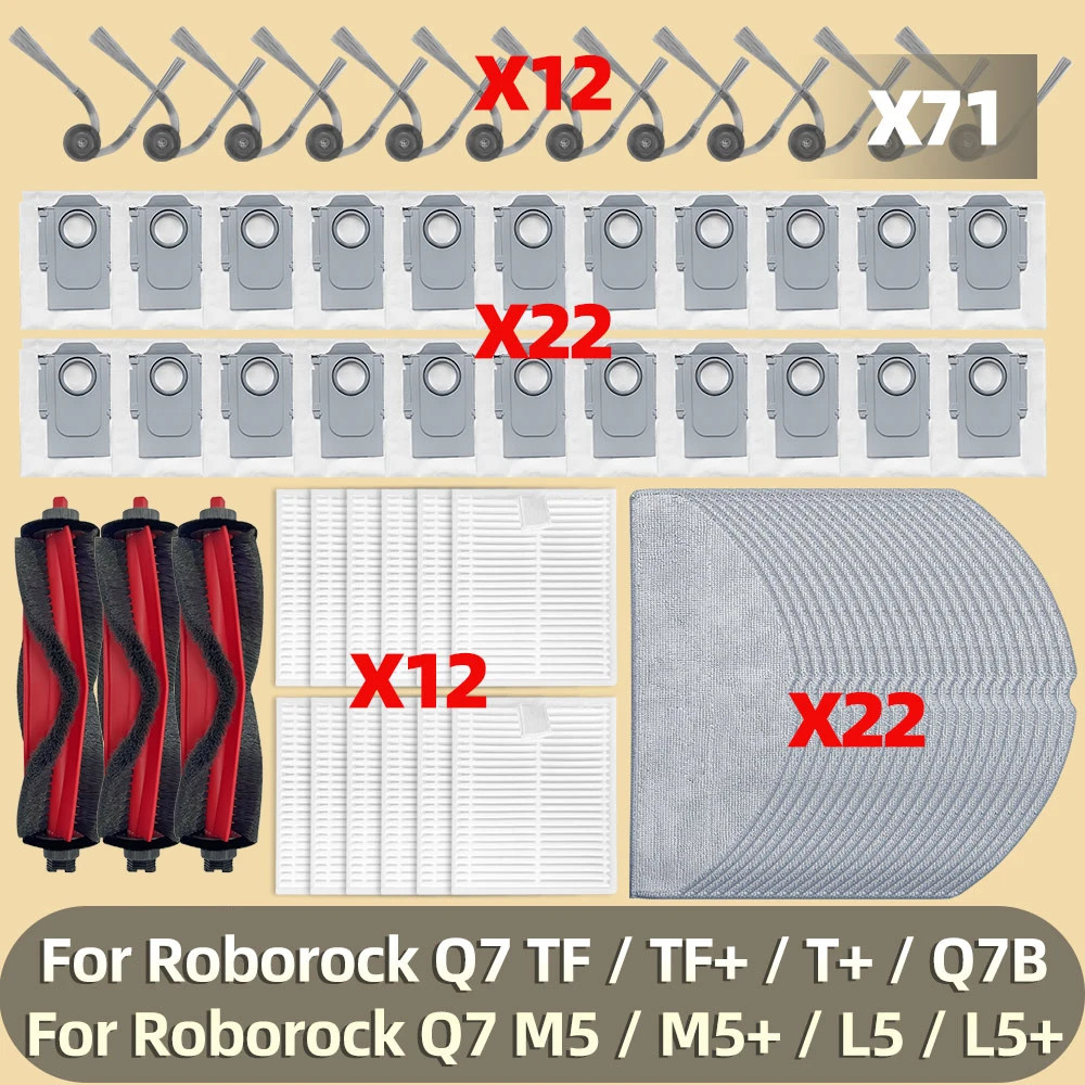 Fit สําหรับ Roborock Q7 TF / TF+/ T+ / Q7B / Q7 M5 / M5 + / L5/ Q8 หลักลูกกลิ้งแปรงด้านข้างกรอง Mop 