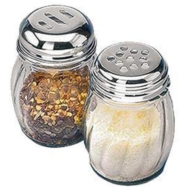 6-Ounces แก้วเครื่องเทศ Shaker สแตนเลสสตีลด้านบนและ Parmesan ชีส Shaker Slotted สแตนเลสด้านบน/ชุด 2/