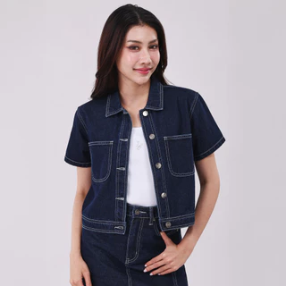 LEE เสื้อเชิ้ตแขนสั้นผู้หญิง Cropped รุ่น LE S326WSHSN35 สียีนส์เข้ม