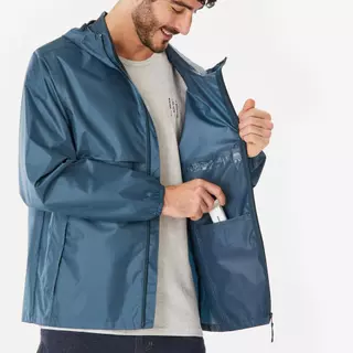 Decathlon Men’S Windproof And Water-Repellent Hiking Jacket เสื้อแจ็คเก็ตมีซิปสำหรับผู้ชาย รุ่น Raincut - Blue