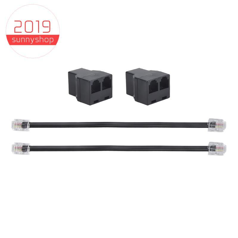 [sunnyshop2019]2PCS RJ11 ตัวแยกสายโทรศัพท์ 15 ซม.สาย 6P4C 2 พอร์ตอะแดปเตอร์แยกสายโทรศัพท์ใช้งานง่าย