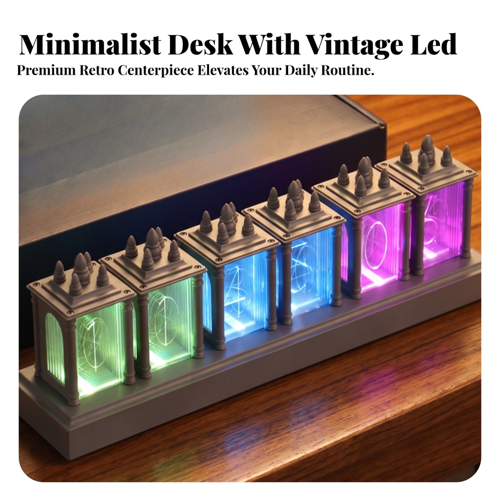 Nixie Tube-Style Clock Vintage Neon Tube Clock Bright Compact สําหรับโต๊ะ,ห้องนอน
