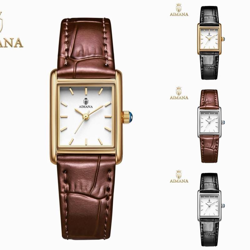 AIMANA นาฬิกาข้อมือสำหรับผู้หญิง รุ่น 6605 ขนาดหน้าปัดเล็ก 22 มิล หนา 8 มิล ข้อมือ 14-18 cm. สายหนัง คลาสสิค เรียบหรู