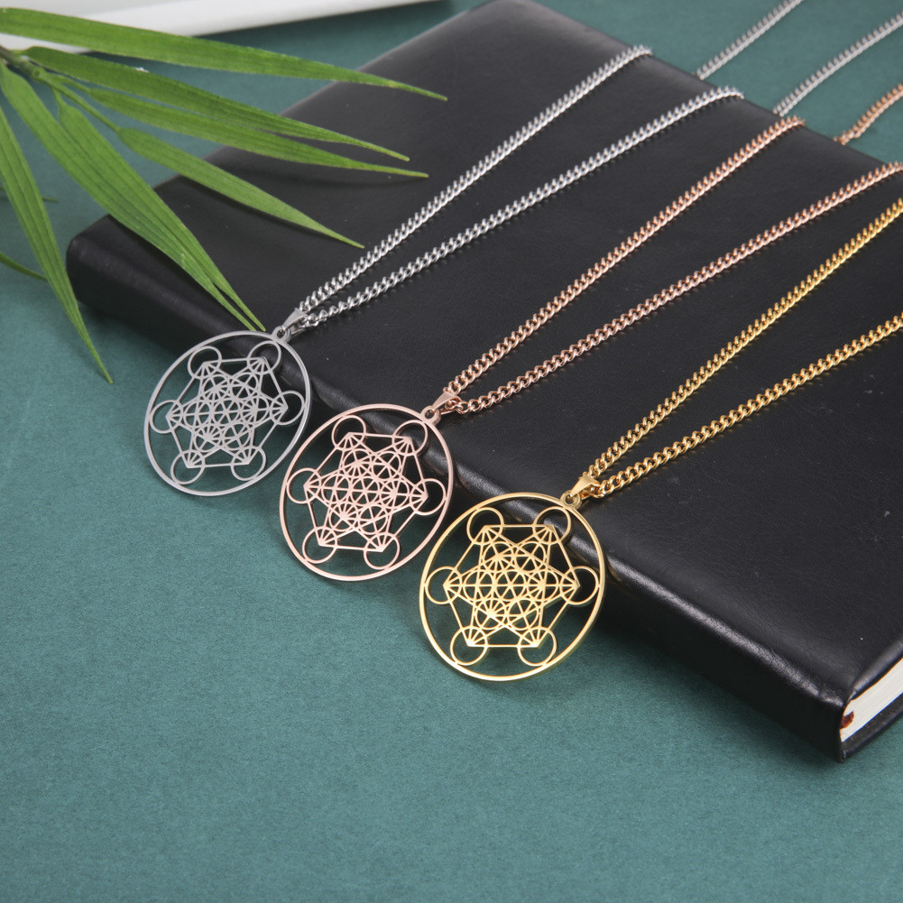 T ไทเทเนียมเหล็ก Metatron Angel Seal สร้อยคอ Kabara เรขาคณิตดอกไม้แห่งชีวิตจี้ 304 สแตนเลสผู้ชายผู้ห