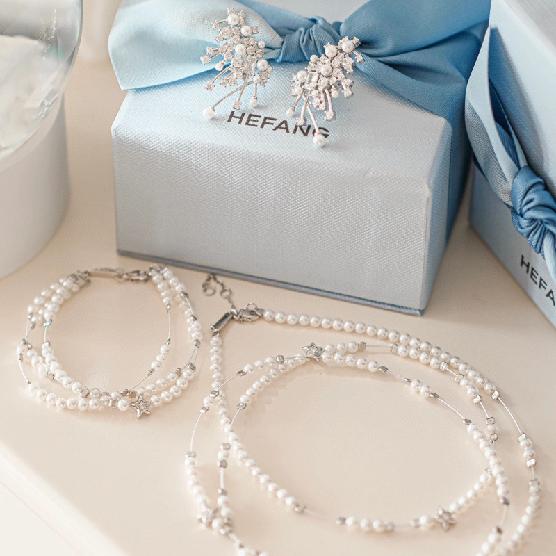 HTNK สร้อยคอทองคําเกาหลีญี่ปุ่นหลายชั้น Nebula v ฝังชุดสูทหญิง Broken Classy Collar Pearl