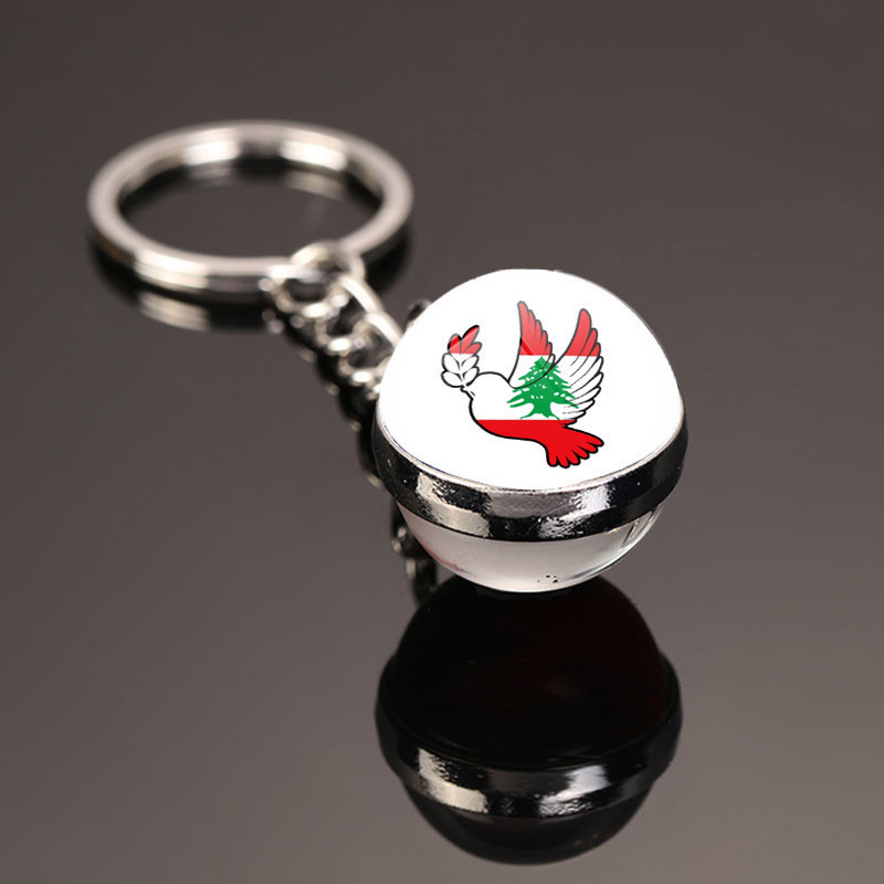 Lebanon องค์ประกอบธงชาติ Lebanon Peace Double-Sided Glass Ball Key Chain