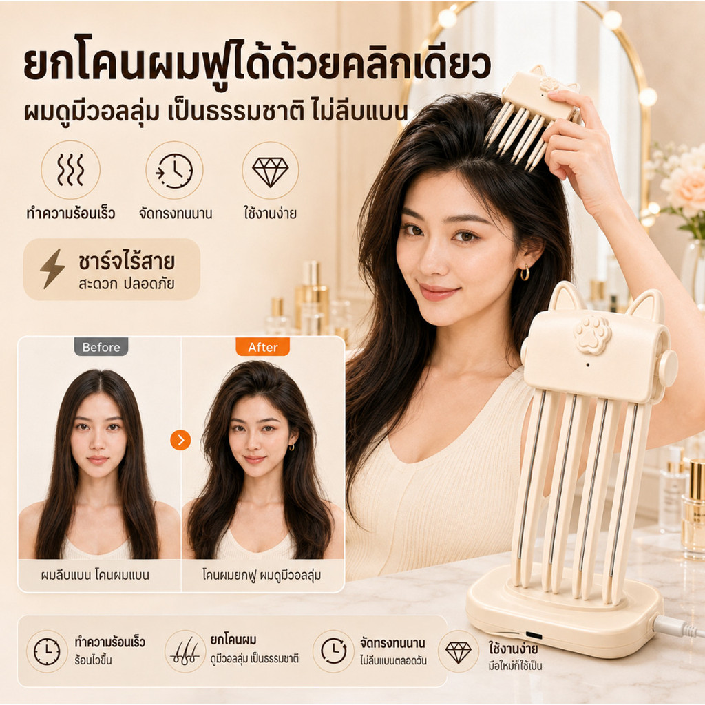 🎁โปรโมชั่นพิเศษ🎁【ปรับอุณหภูมิได้】ที่หนีบผมเพิ่มวอลลุ่มโคนผมไร้สาย ระบบทำความร้อน/ไร้สาย/พกพา/ไอเท็มทำทรงสูง/เหมาะสำหรับแต่งผมทุกวัน/USBค่าใช้จ่าย