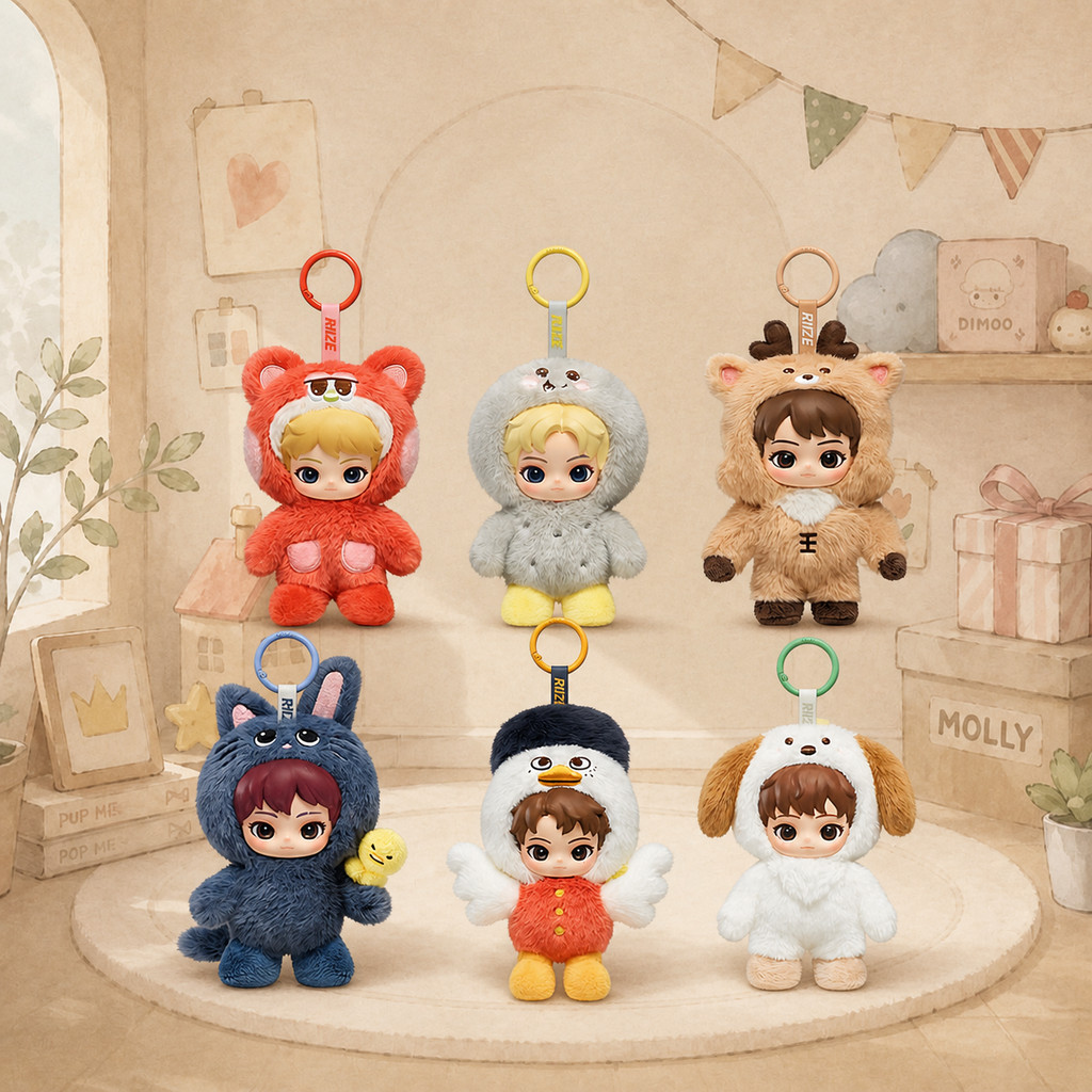 POPMART RIZE Plush Cute Friend Series ตุ๊กตาตุ๊กตาจี้ Mystery Box ของแท้อินเทรนด์ Play