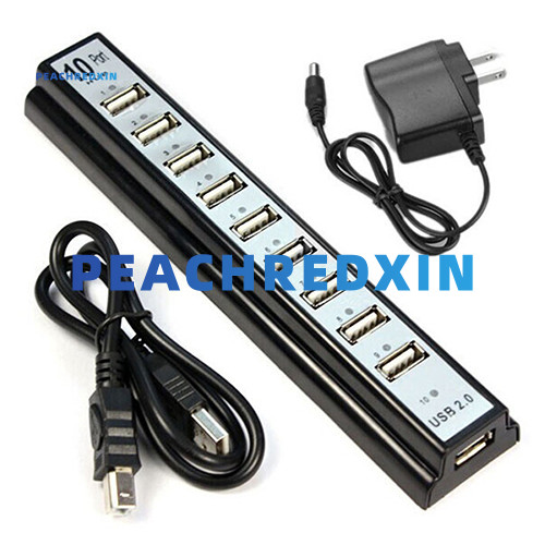 [♥Heart] 10 พอร์ต Hi-Speed USB 20 Hub Splitter + US Power Adapter สําหรับคอมพิวเตอร์แล็ปท็อปพีซี