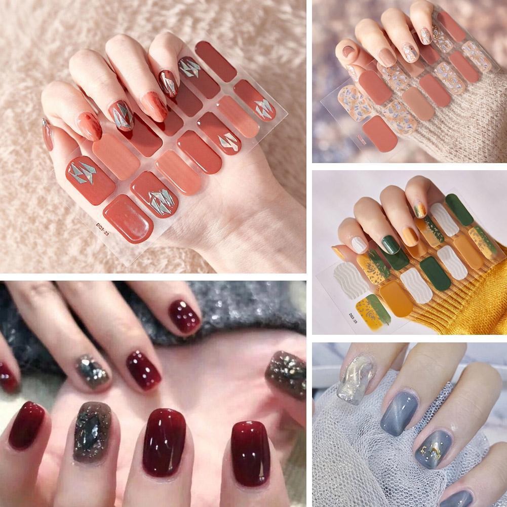 เจลทาเล็บ Full Nail Wraps Semi Cured Gel Nail Glitter Polish Strips Q8c3