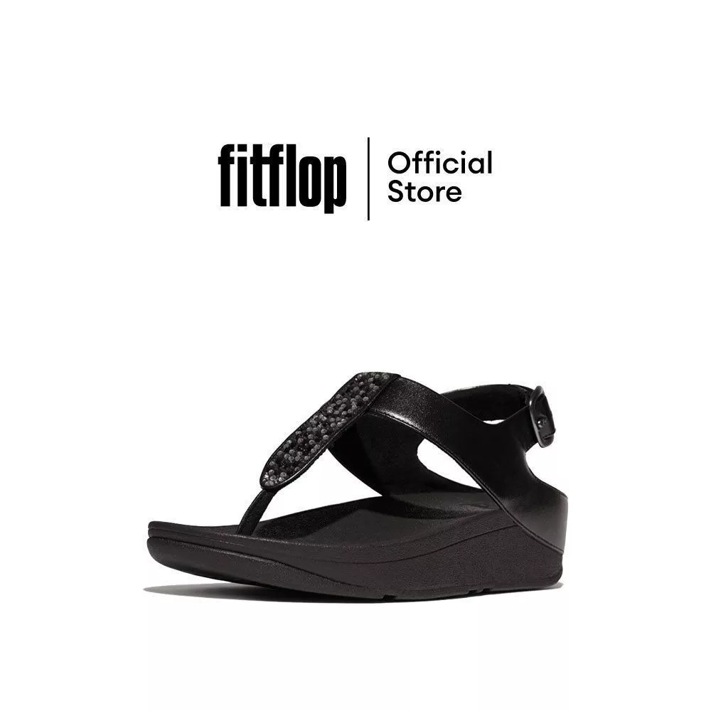 FITFLOP FINO CRYSTAL-MIX T-STRAP รองเท้าแตะแบบรัดส้นผู้หญิง รุ่น IU5-090 สี BLACK