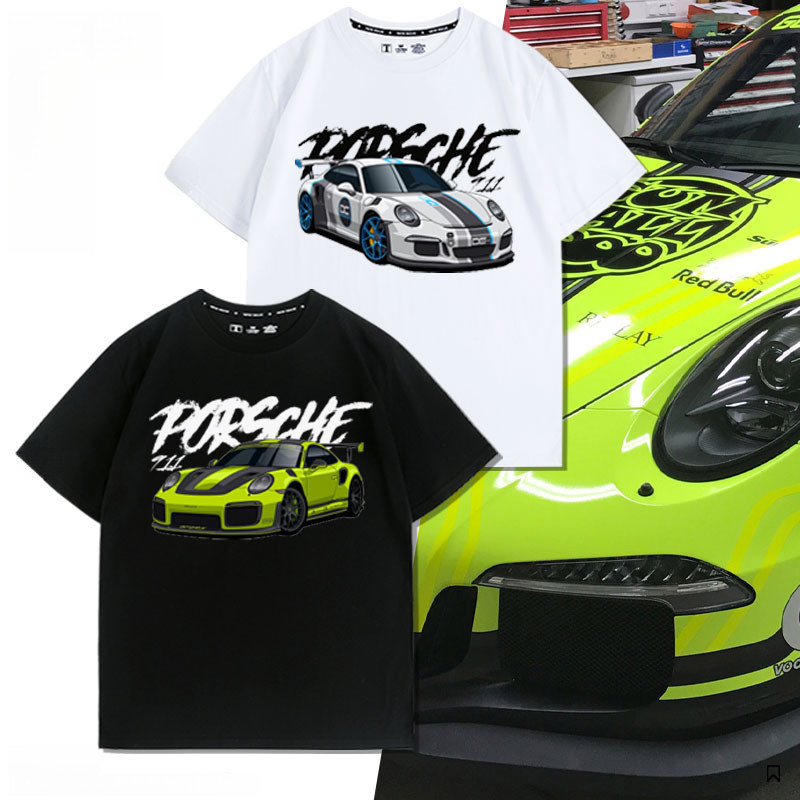 เสื้อยืดคอกลม Porsche 911 3 Designs คอตตอน ลายรถ GT3/RS/DC พร้อมข้อความแปรง