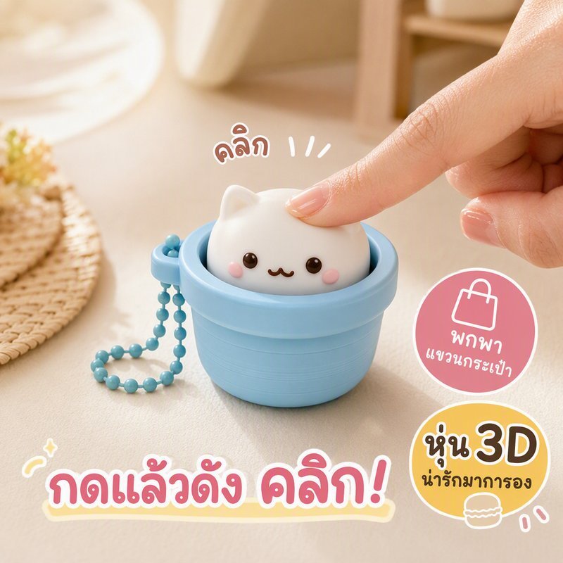 พวงกุญแจ คลิกเกอร์แมวปริ้น 3D ของเล่นกดคลายเครียด เสียงคลิก สีมาการอง Cute Puppy Creative Keychain