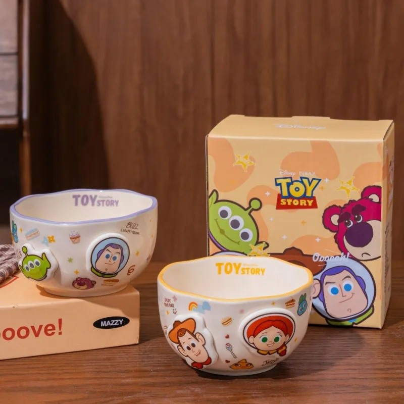 Toy Story series บนโต๊ะอาหารบรรเทาชามข้าวการ์ตูน Buzz Lightyear ชามผลไม้บนโต๊ะอาหารคู่