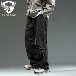 Eaglade Tactical Cargo Baggy Loose Pants for Men L2341 สีดํายืดกันน้ําแห้งเร็ว B02