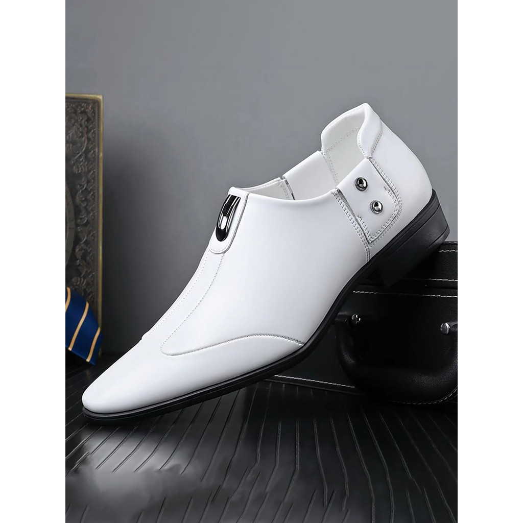 ผู้ชายรองเท้าหนังสีขาว Soft-Soled Pointed Toe Loafers Casual British Laceless รองเท้าผู้ชายขับรถLoaf