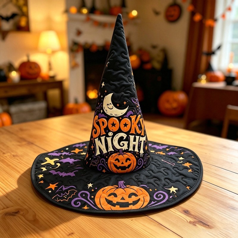 Quilted Craft Witch Hat ฮาโลวีน Magic Hat สุภาพสตรีแฟชั่น Holiday Hat Wizard Hat 0821