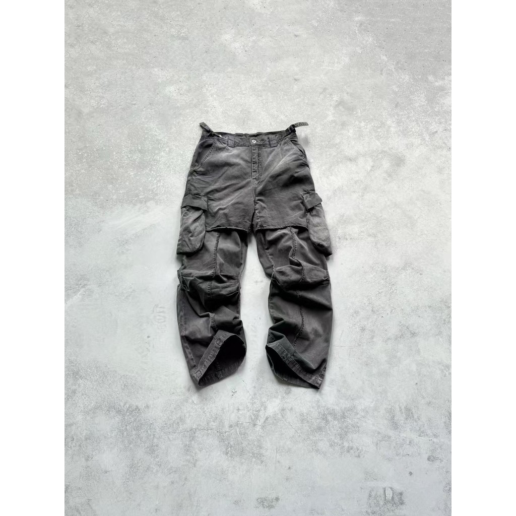 [ของแท้อย่างเป็นทางการ] AOP PROJECT Washed Distressed Retro VIBE Dirty Pants Paratrooper Overalls Pa