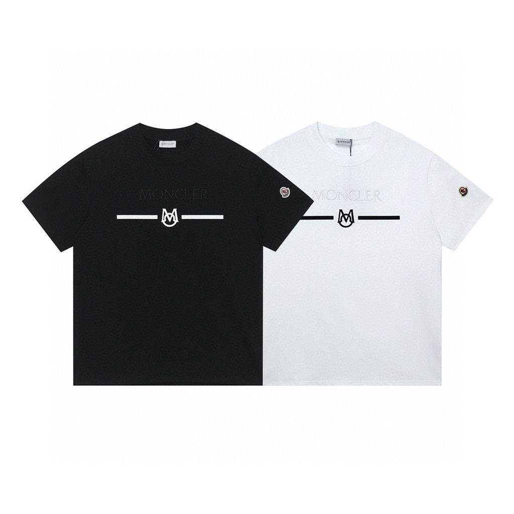 Moncler/Moncler/2026 คลาสสิกรอบคอแขนสั้นเสื้อยืดผู้ชายผู้หญิงสไตล์โลโก้การพิมพ์ตัวอักษรธุรกิจฤดูใบไม