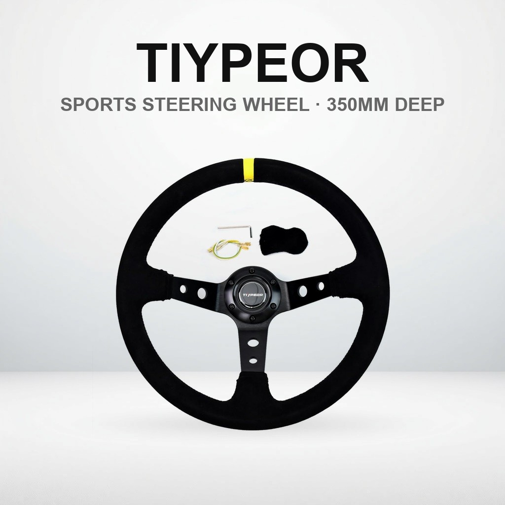 TIYPEOR Universal Sports Steering Wheel - 350mm (13.78 inches) Deep Dish - Suitable for Marine, Auto