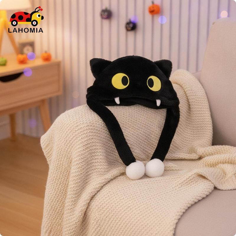 [Lahomia] หมวก Fuzzy พร้อม Pom-Poms Fuzzy Cat Hat สบาย Cozy สําหรับวัยรุ่น เครื่องแต่งกาย ปาร์ตี้ ฮา