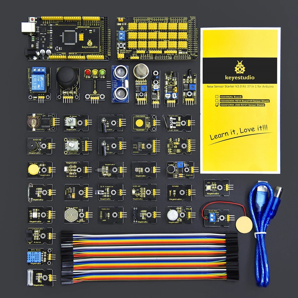 F2EQ Keyestudio STEM ชุดการเรียนรู้การเขียนโปรแกรม 37 in 1 Sensor V2.0 ชุดโมดูลสําหรับ Arduino