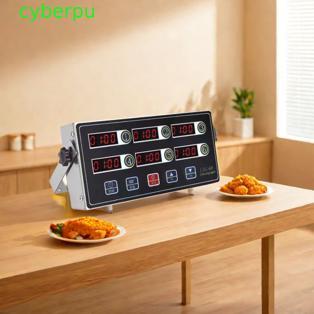 CYBERPULLSE นาฬิกาจับเวลาในครัวเชิงพาณิชย์, 4/6/8 ช่อง LED หน้าจอดิจิตอลจับเวลาไก่ทอด, ทนทานสี่เหลี่ยมประหยัดพลังงานปรับระดับเสียงทําอาหารเตือนร้านแฮมเบอร์เกอร์