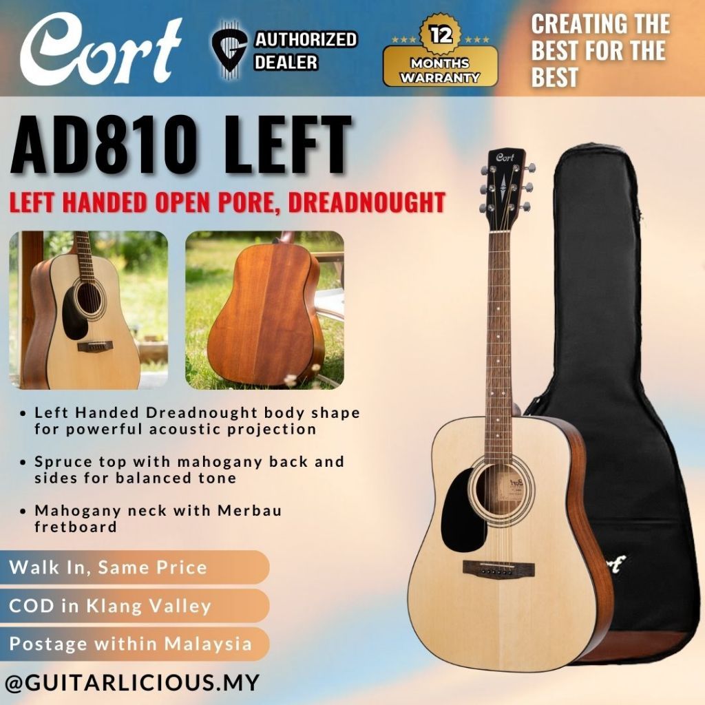CORT AD810 กีต้าร์โปร่ง 41 นิ้ว มือซ้าย (AD810 / AD810LH / AD-810-LH) tangan kiriatr akustik