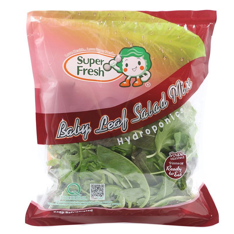 ซุปเปอร์เฟรชเบบี้ลีฟสลัดมิกซ์ 100กรัม Super Fresh Baby Leaf Salad Mix 100g. [หมายเลขบาร์โค้ด 8859049300518 ]