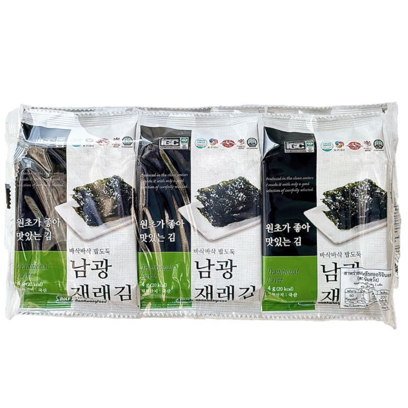 นัมควังสาหร่ายเกาหลีรสออริจินอล 4กรัม แพค 3 Namkwang Seaweed 4g. Pack 3 [หมายเลขบาร์โค้ด 8801498101093]