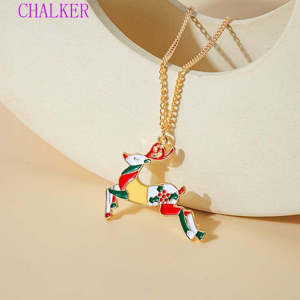 CHALKER สร้อยคอคริสต์มาสแฟชั่นเครื่องประดับคริสต์มาสซานตาคลอส Elk Clavicle สร้อยคอ